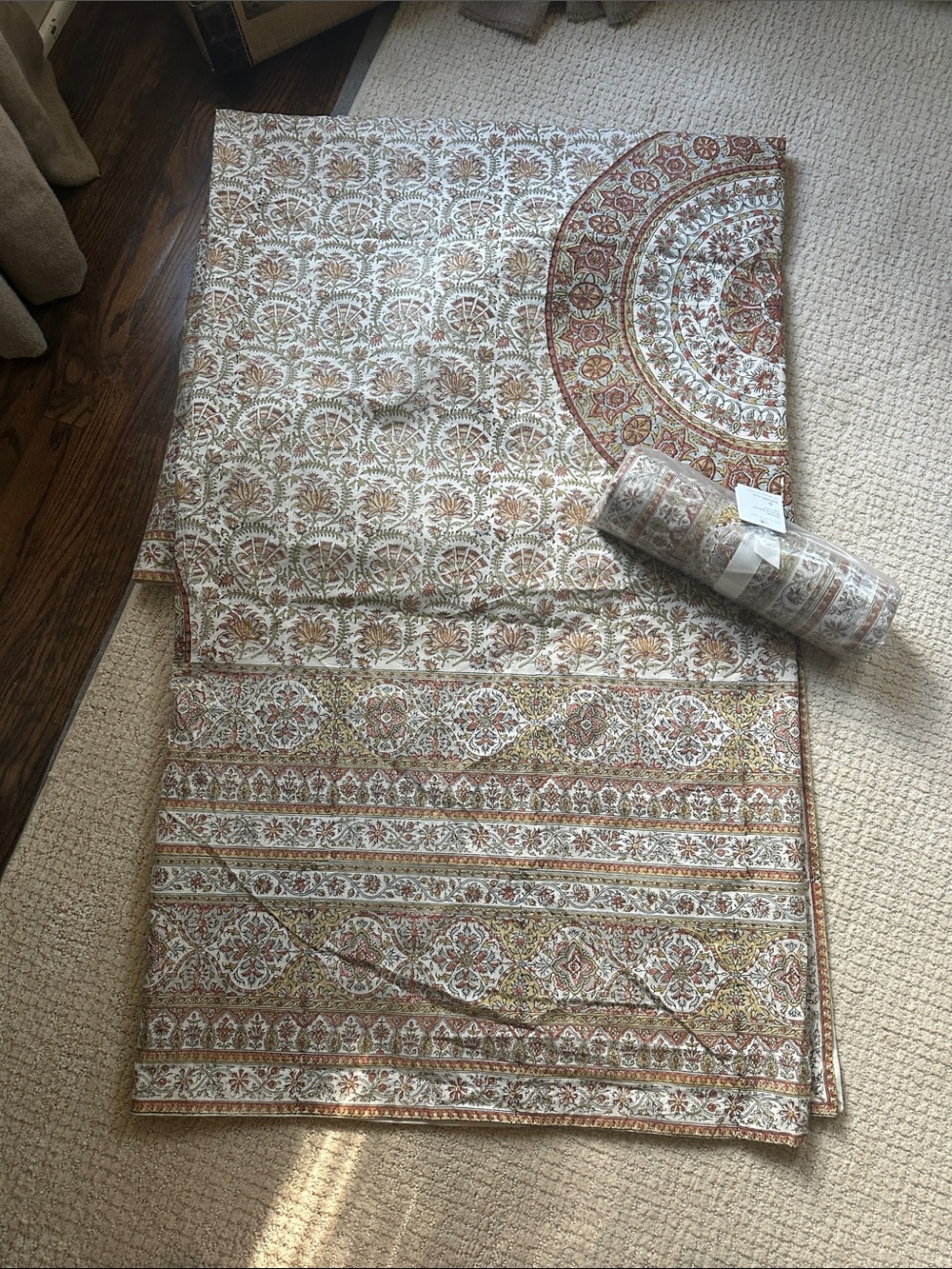 Intricate Pottery Barn Floral Medallion Tablecloth - Cream, Gold & Rust (2)